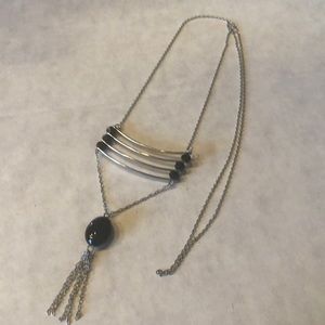 Black Tassel Bars Swarovski Onyx Crystals Necklace